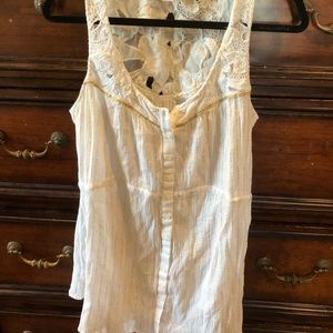 Free People White and Gold Size Large Top